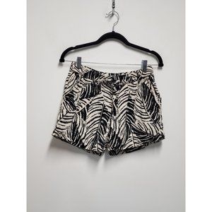 Cynthia Rowley Black/White Leaves 100% Linen Drawstring Pull On Shorts Small